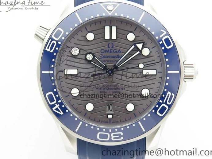 0406 StreetReady 2018 Seamaster Diver 300M VSF 1:1 Best Edition Blue Ceramic Gray Dial on Blue Rubber Strap A8800 V2 (Black Balance Wheel) 7963